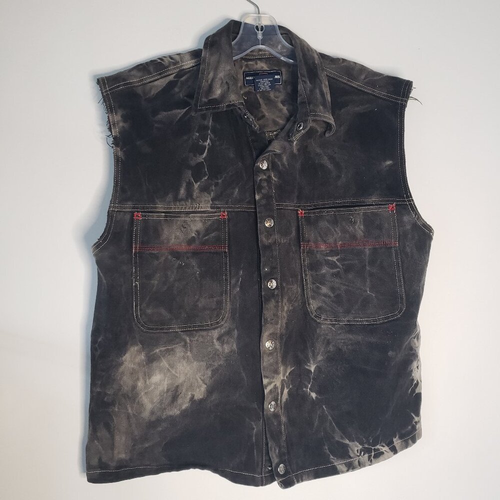 MECCA JEANS CO USA Grey White Acid Wash Denim Vest Chrome Snap Buttons